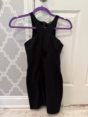 Solemio Black Cross-Front Mini Dress